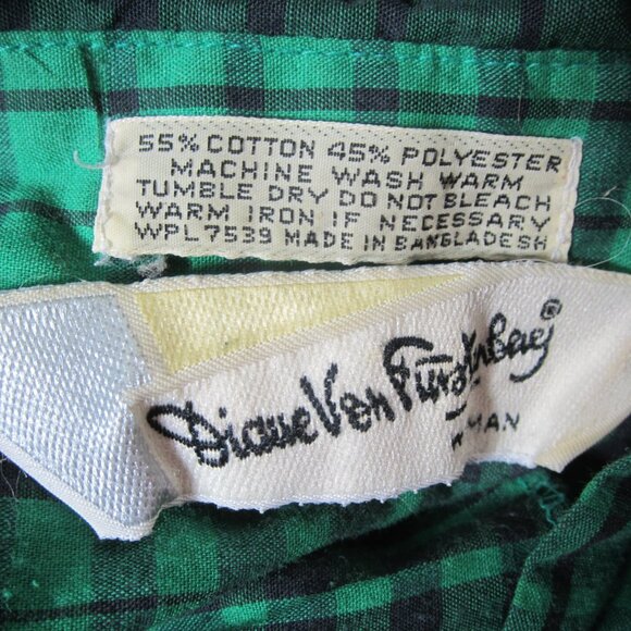 Vtg Diane Von Furstenberg Women 22W Plus Green Black Plaid LS Shirt Blouse Top - Picture 7 of 12